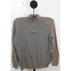 Tasso Elba Men's Coco Bean Heather Brown 1/2 Zip Diamond Knit Patch Sweater - XL